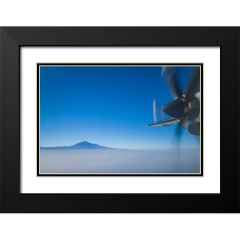 Canary Islands-Tenerife Island-aerial view of El Teide Mountain from propeller-driver airliner Black Modern Wood Framed Art Print with Double Matting by Bibikow, Walter