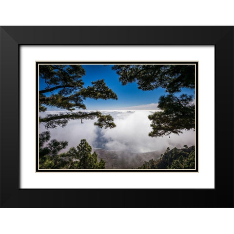 Canary Islands-El Hierro Island-Mirador de las Playas-elevated view of the east coast with fog Black Modern Wood Framed Art Print with Double Matting by Bibikow, Walter