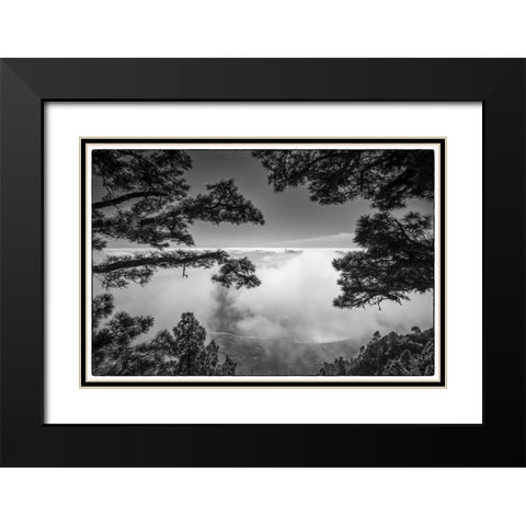 Canary Islands-El Hierro Island-Mirador de las Playas-elevated view of the east coast with fog Black Modern Wood Framed Art Print with Double Matting by Bibikow, Walter