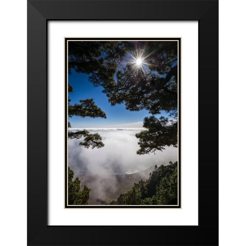 Canary Islands-El Hierro Island-Mirador de las Playas-elevated view of the east coast with fog Black Modern Wood Framed Art Print with Double Matting by Bibikow, Walter