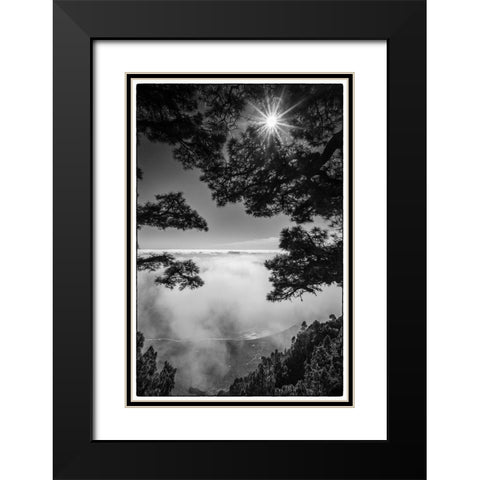 Canary Islands-El Hierro Island-Mirador de las Playas-elevated view of the east coast with fog Black Modern Wood Framed Art Print with Double Matting by Bibikow, Walter