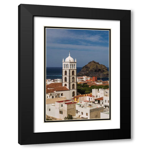 Canary Islands-Tenerife Island-Garachico-elevated town view with the Iglesia de Santa Ana church Black Modern Wood Framed Art Print with Double Matting by Bibikow, Walter