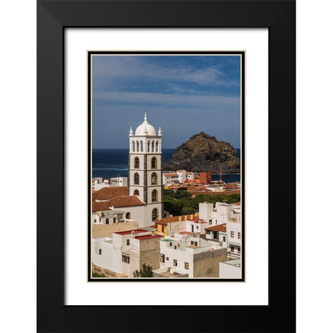 Canary Islands-Tenerife Island-Garachico-elevated town view with the Iglesia de Santa Ana church Black Modern Wood Framed Art Print with Double Matting by Bibikow, Walter