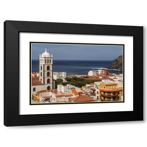 Canary Islands-Tenerife Island-Garachico-elevated town view with the Iglesia de Santa Ana church Black Modern Wood Framed Art Print with Double Matting by Bibikow, Walter