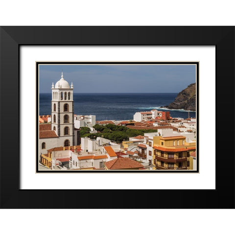 Canary Islands-Tenerife Island-Garachico-elevated town view with the Iglesia de Santa Ana church Black Modern Wood Framed Art Print with Double Matting by Bibikow, Walter