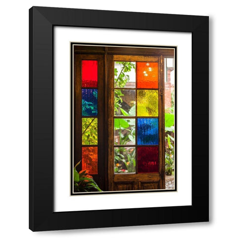 Canary Islands-Tenerife Island-La Orotava-traditional Canarian house with stained glass windows Black Modern Wood Framed Art Print with Double Matting by Bibikow, Walter