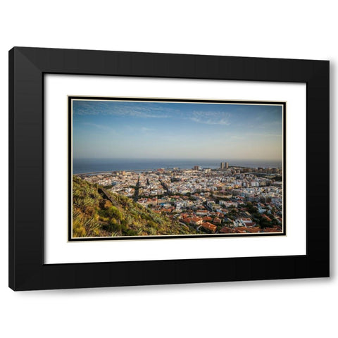 Canary Islands-Tenerife Island-Santa Cruz de Tenerife-elevated view of city and port-late afternoon Black Modern Wood Framed Art Print with Double Matting by Bibikow, Walter