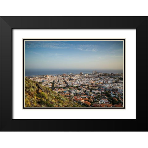 Canary Islands-Tenerife Island-Santa Cruz de Tenerife-elevated view of city and port-late afternoon Black Modern Wood Framed Art Print with Double Matting by Bibikow, Walter
