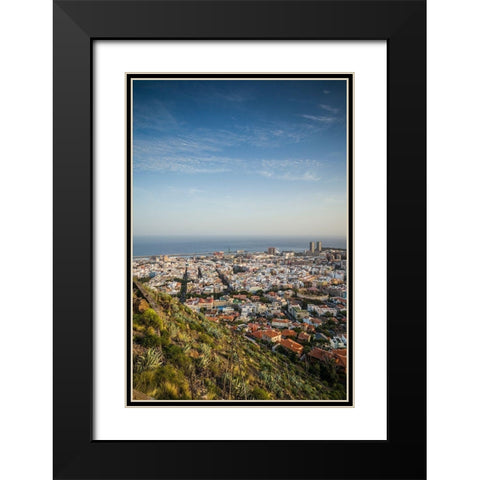 Canary Islands-Tenerife Island-Santa Cruz de Tenerife-elevated view of city and port-late afternoon Black Modern Wood Framed Art Print with Double Matting by Bibikow, Walter