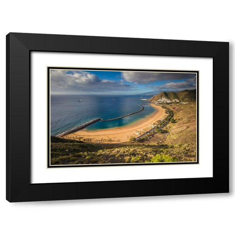 Canary Islands-Tenerife Island-San Andres-elevated view of beach town Black Modern Wood Framed Art Print with Double Matting by Bibikow, Walter