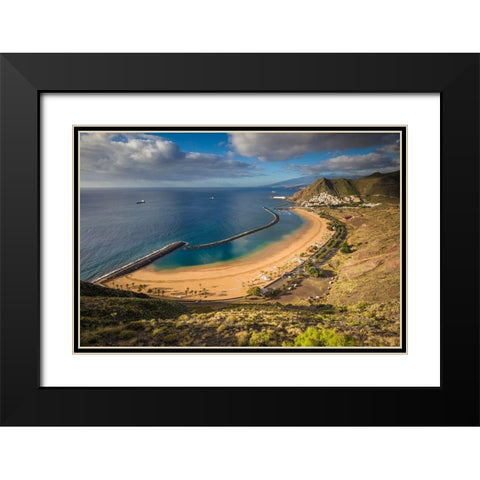 Canary Islands-Tenerife Island-San Andres-elevated view of beach town Black Modern Wood Framed Art Print with Double Matting by Bibikow, Walter