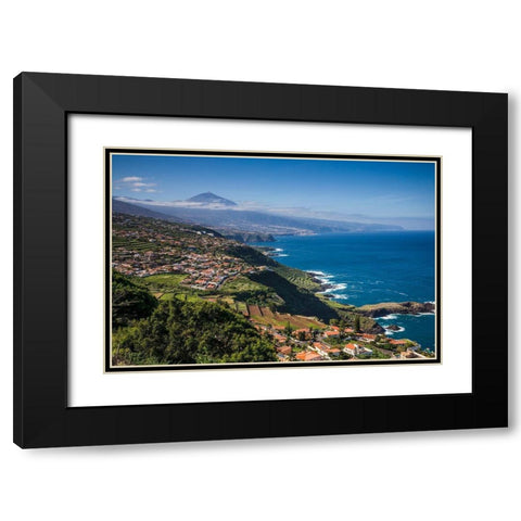 Canary Islands-Tenerife Island-El Sauzal-elevated view of the west coast and El Teide Mountain Black Modern Wood Framed Art Print with Double Matting by Bibikow, Walter