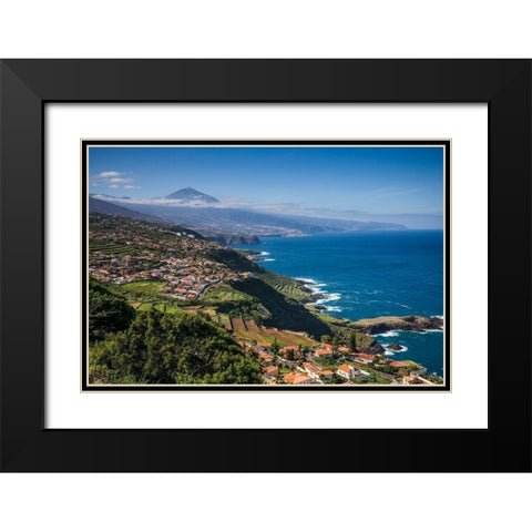 Canary Islands-Tenerife Island-El Sauzal-elevated view of the west coast and El Teide Mountain Black Modern Wood Framed Art Print with Double Matting by Bibikow, Walter