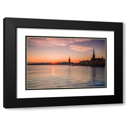Sweden-Stockholm-Stockholm City Hall and Riddarholmen church-sunset Black Modern Wood Framed Art Print with Double Matting by Bibikow, Walter
