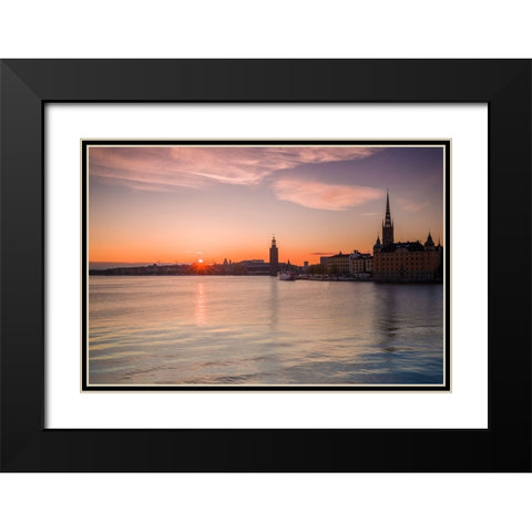 Sweden-Stockholm-Stockholm City Hall and Riddarholmen church-sunset Black Modern Wood Framed Art Print with Double Matting by Bibikow, Walter