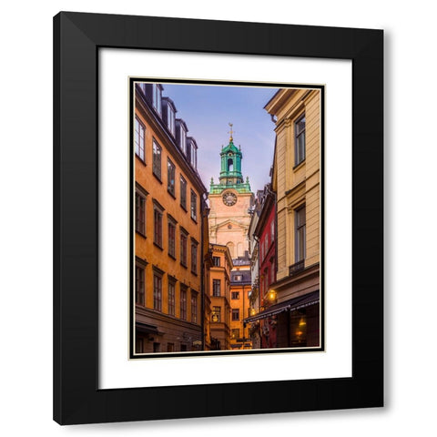 Sweden-Stockholm-Gamla Stan-Old Town-Storkyrkan Cathedral-dusk Black Modern Wood Framed Art Print with Double Matting by Bibikow, Walter