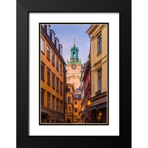 Sweden-Stockholm-Gamla Stan-Old Town-Storkyrkan Cathedral-dusk Black Modern Wood Framed Art Print with Double Matting by Bibikow, Walter
