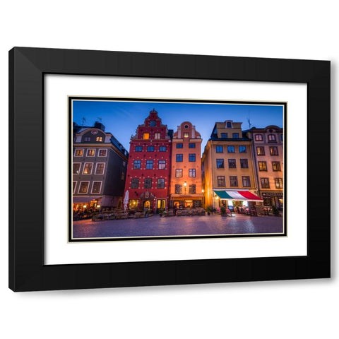 Sweden-Stockholm-Gamla Stan-Old Town-buildings of the Stortorget Square-dusk Black Modern Wood Framed Art Print with Double Matting by Bibikow, Walter