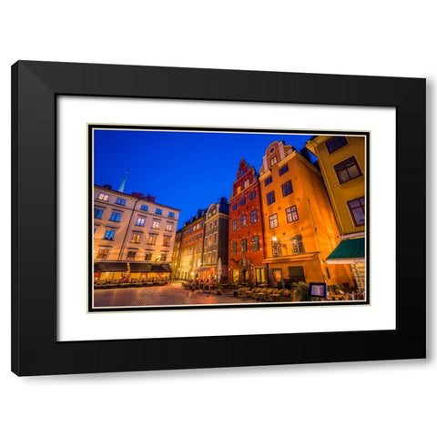 Sweden-Stockholm-Gamla Stan-Old Town-buildings of the Stortorget Square-dusk Black Modern Wood Framed Art Print with Double Matting by Bibikow, Walter