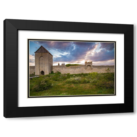 Sweden-Gotland Island-Visby-12th century city wall-most complete medieval city wall in Europe-Oster Black Modern Wood Framed Art Print with Double Matting by Bibikow, Walter