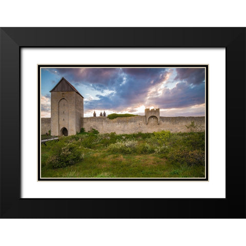 Sweden-Gotland Island-Visby-12th century city wall-most complete medieval city wall in Europe-Oster Black Modern Wood Framed Art Print with Double Matting by Bibikow, Walter