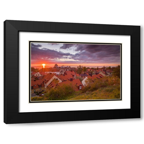 Sweden-Gotland Island-Visby-high angle city view-dusk Black Modern Wood Framed Art Print with Double Matting by Bibikow, Walter
