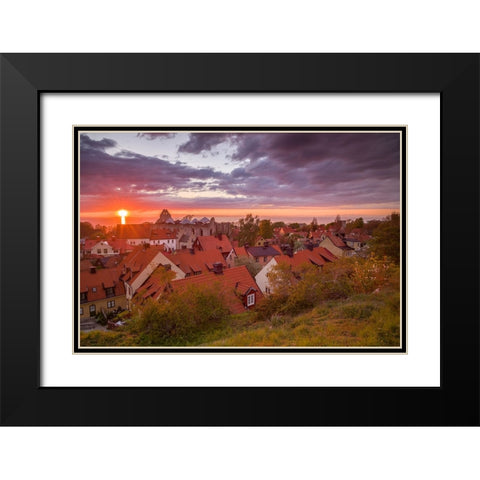 Sweden-Gotland Island-Visby-high angle city view-dusk Black Modern Wood Framed Art Print with Double Matting by Bibikow, Walter
