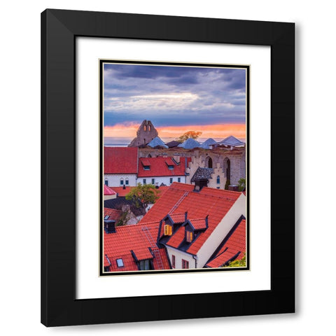 Sweden-Gotland Island-Visby-high angle city view-dusk Black Modern Wood Framed Art Print with Double Matting by Bibikow, Walter
