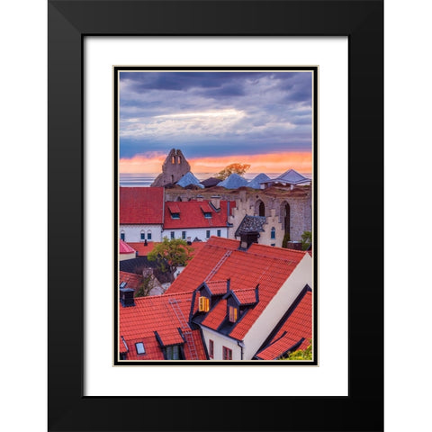 Sweden-Gotland Island-Visby-high angle city view-dusk Black Modern Wood Framed Art Print with Double Matting by Bibikow, Walter