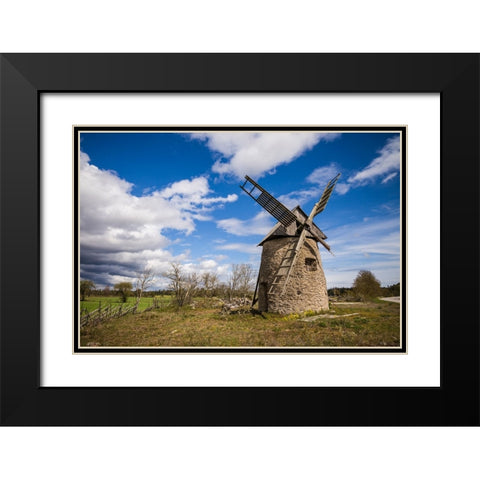 Sweden-Gotland Island-Botvatte-old windmill Black Modern Wood Framed Art Print with Double Matting by Bibikow, Walter