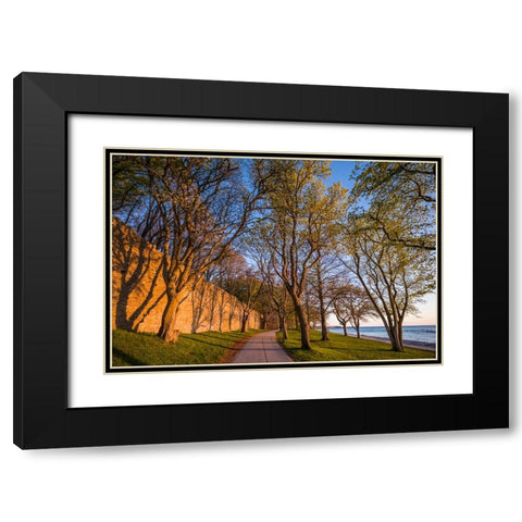 Sweden-Gotland Island-Visby-12th century city wall-most complete medieval city wall in Europe-sunse Black Modern Wood Framed Art Print with Double Matting by Bibikow, Walter