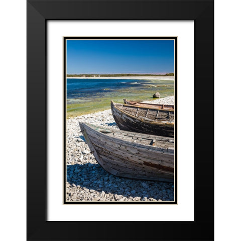 Sweden-Faro Island-Kursviken-coastal farmers fishing boats Black Modern Wood Framed Art Print with Double Matting by Bibikow, Walter
