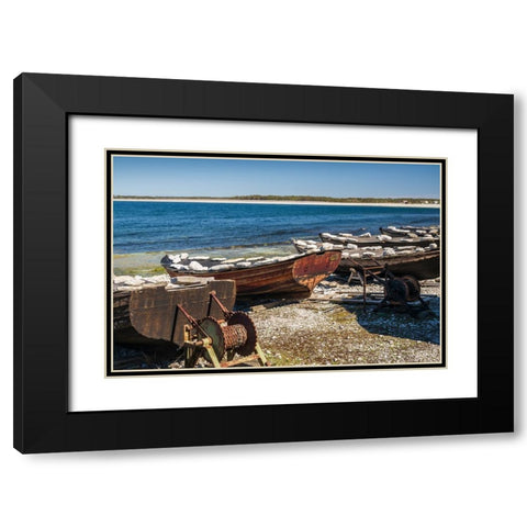 Sweden-Faro Island-Kursviken-coastal farmers fishing boats Black Modern Wood Framed Art Print with Double Matting by Bibikow, Walter