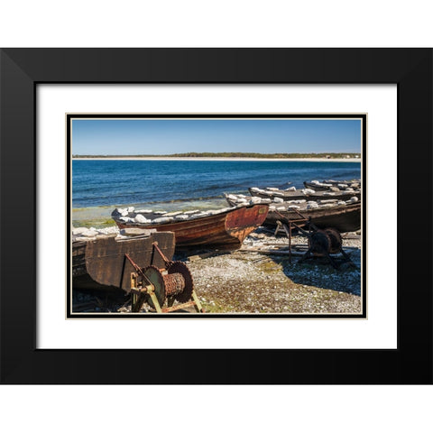 Sweden-Faro Island-Kursviken-coastal farmers fishing boats Black Modern Wood Framed Art Print with Double Matting by Bibikow, Walter