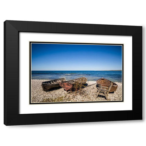Sweden-Faro Island-Kursviken-coastal farmers fishing boats Black Modern Wood Framed Art Print with Double Matting by Bibikow, Walter