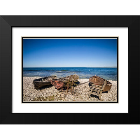 Sweden-Faro Island-Kursviken-coastal farmers fishing boats Black Modern Wood Framed Art Print with Double Matting by Bibikow, Walter