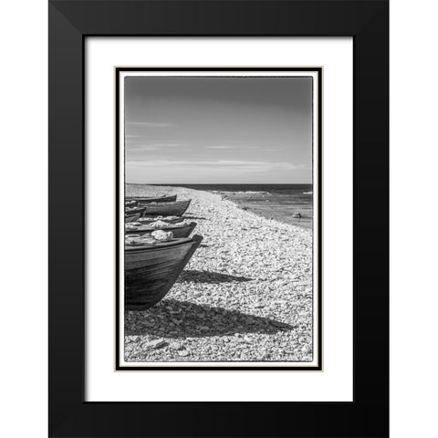 Sweden-Faro Island-Kursviken-coastal farmers fishing boats Black Modern Wood Framed Art Print with Double Matting by Bibikow, Walter