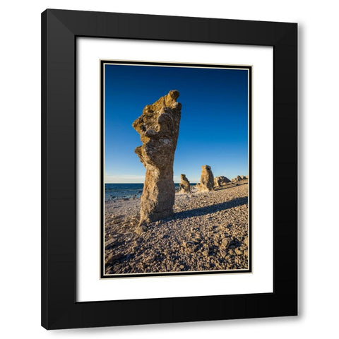 Sweden-Faro Island-Langhammars Area-Langhammar coastal limestone rauk rock-sunset Black Modern Wood Framed Art Print with Double Matting by Bibikow, Walter