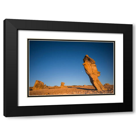 Sweden-Faro Island-Langhammars Area-Langhammar coastal limestone rauk rock-sunset Black Modern Wood Framed Art Print with Double Matting by Bibikow, Walter