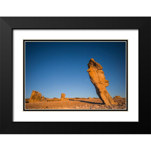 Sweden-Faro Island-Langhammars Area-Langhammar coastal limestone rauk rock-sunset Black Modern Wood Framed Art Print with Double Matting by Bibikow, Walter