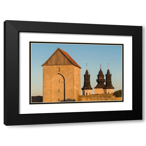 Sweden-Gotland Island-Visby-12th century city wall-most complete medieval city wall in Europe-Oster Black Modern Wood Framed Art Print with Double Matting by Bibikow, Walter
