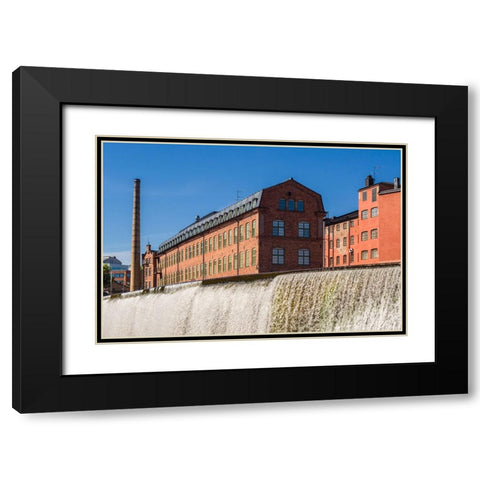 Sweden-Norrkoping-early Swedish industrial town-factory buildings and waterfall Black Modern Wood Framed Art Print with Double Matting by Bibikow, Walter