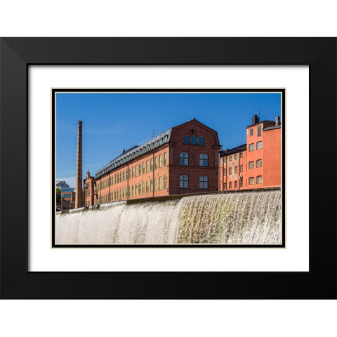 Sweden-Norrkoping-early Swedish industrial town-factory buildings and waterfall Black Modern Wood Framed Art Print with Double Matting by Bibikow, Walter