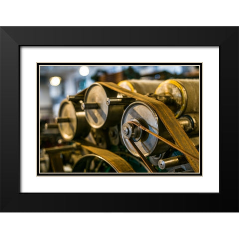 Sweden-Norrkoping-former mill town-19th century cloth loom pulleys Black Modern Wood Framed Art Print with Double Matting by Bibikow, Walter