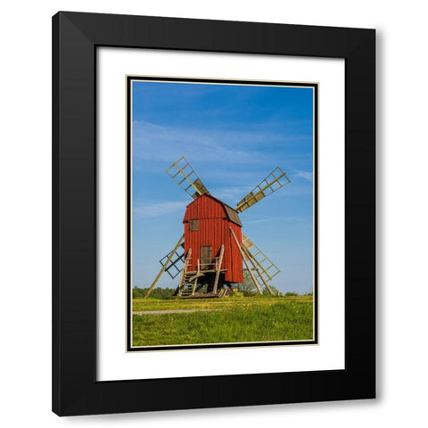 Sweden-Oland Island-Storlinge-antique wooden windmills Black Modern Wood Framed Art Print with Double Matting by Bibikow, Walter