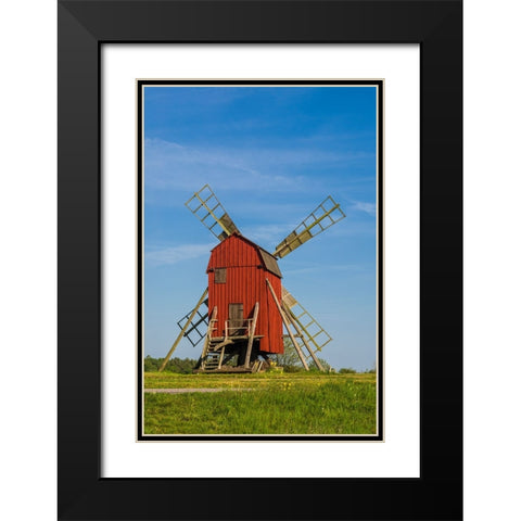 Sweden-Oland Island-Storlinge-antique wooden windmills Black Modern Wood Framed Art Print with Double Matting by Bibikow, Walter