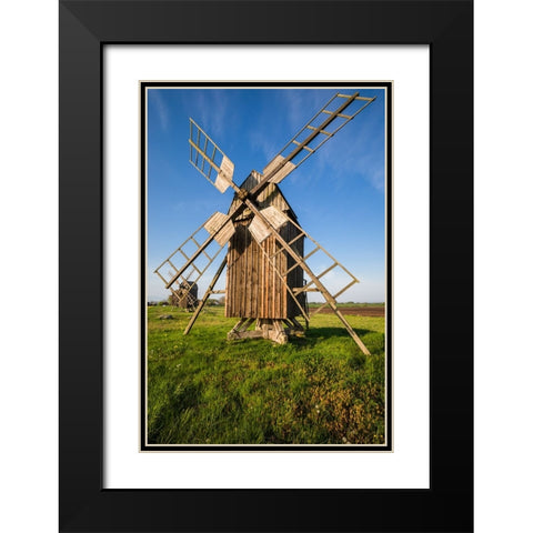 Sweden-Oland Island-Lerkaka-antique wooden windmills Black Modern Wood Framed Art Print with Double Matting by Bibikow, Walter