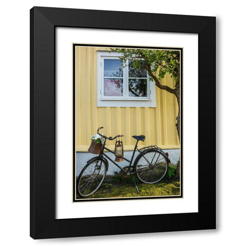 Southern Sweden-Karlskrona-Bjorkholmen area-the neighborhood of naval craftsmen-bicycle Black Modern Wood Framed Art Print with Double Matting by Bibikow, Walter