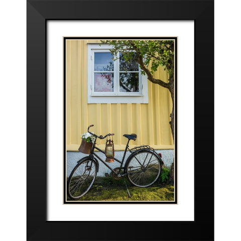 Southern Sweden-Karlskrona-Bjorkholmen area-the neighborhood of naval craftsmen-bicycle Black Modern Wood Framed Art Print with Double Matting by Bibikow, Walter