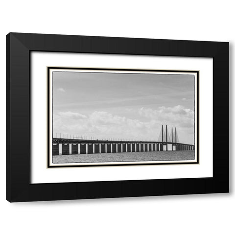 Sweden-Scania-Malmo-Oresund Bridge-longest cable-tied bridge in Europe-linking Sweden and Denmark Black Modern Wood Framed Art Print with Double Matting by Bibikow, Walter